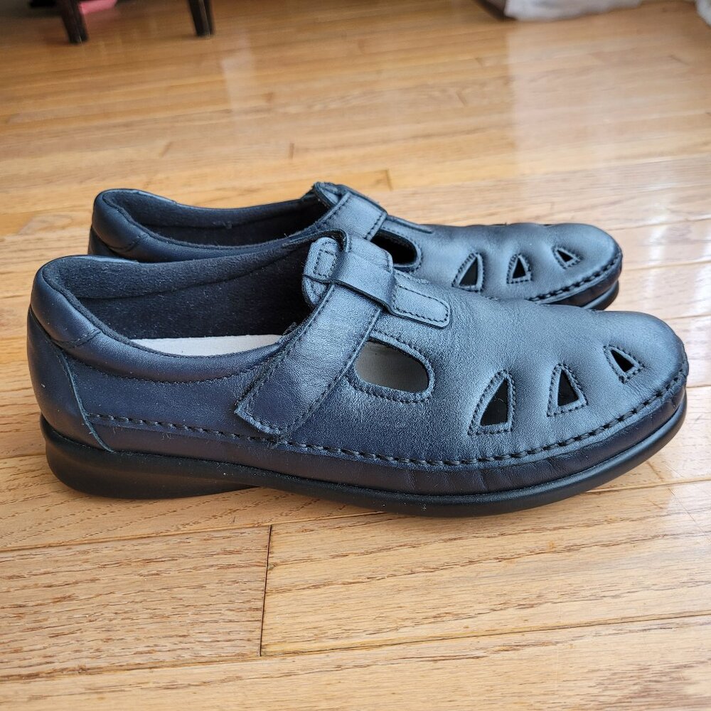 SAS Navy Blue Leather Flats